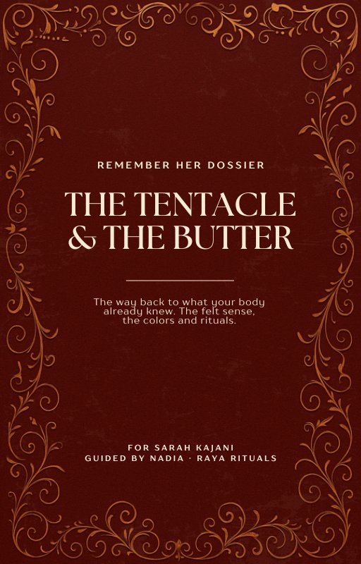 Dossier cover: The Tentacle and The Butter, a Remember Her dossier for Sarah Kajani