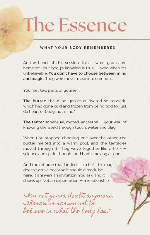 Dossier page: The Essence, what her body remembered